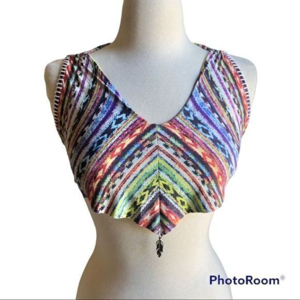 Ale by Alessandra multi embroidered strappy drape swim top large